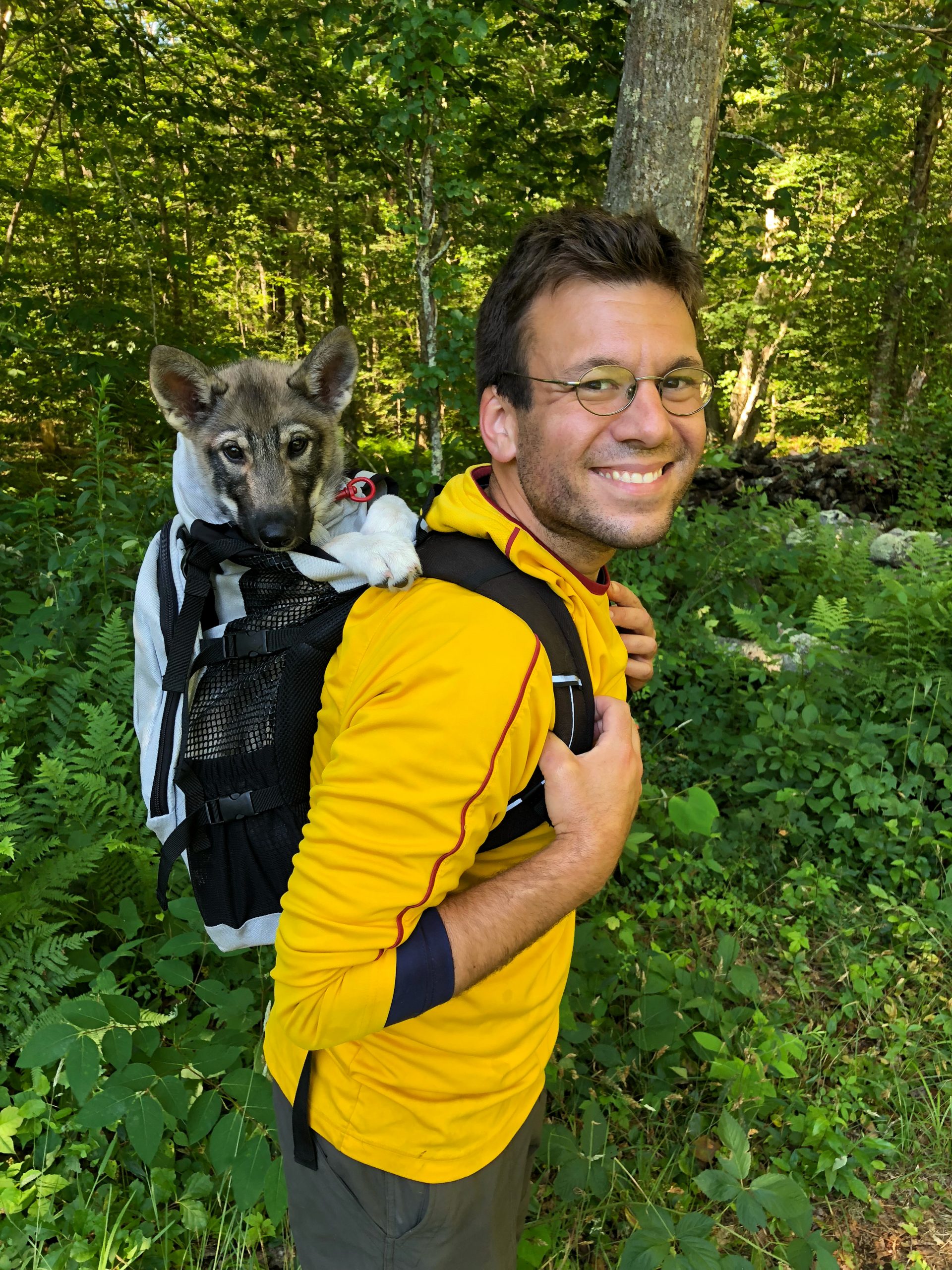 Adventure Tim New Bedford MA dog trainer with cute tamaskan puppy
